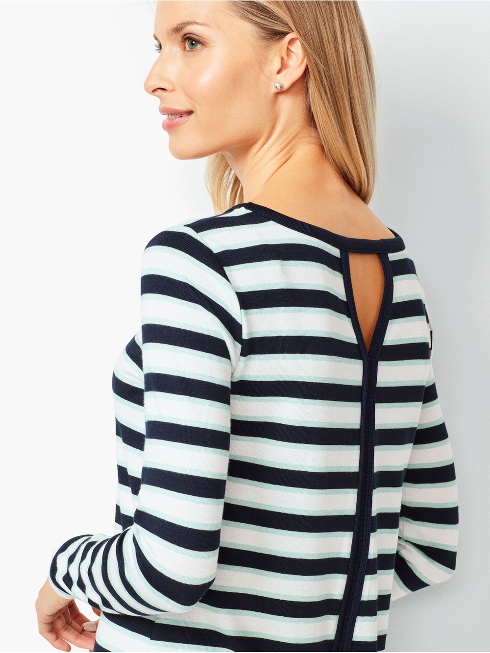 NWT T by Talbots Navy and White Striped Long-Sleeve Tunic Top